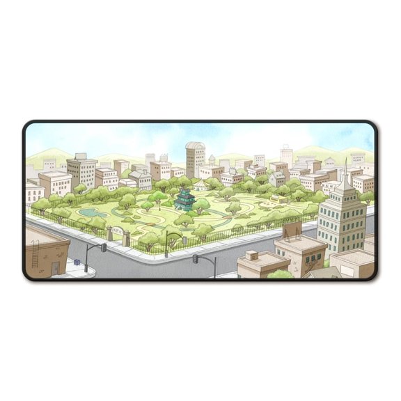 Nostalgic Cartoon Mousepad, Regular Town Design, Anti-Slip Rubber Base, Large Gaming Desk Mat with Urban Design