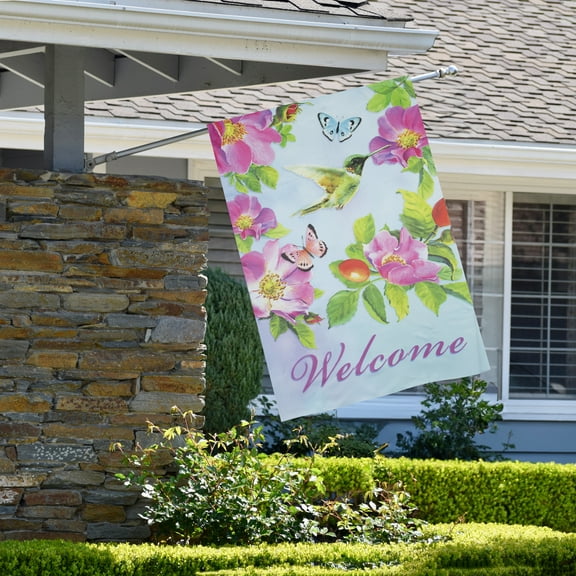 Northlight Welcome Hummingbird Floral Outdoor House Flag 28" x 40"