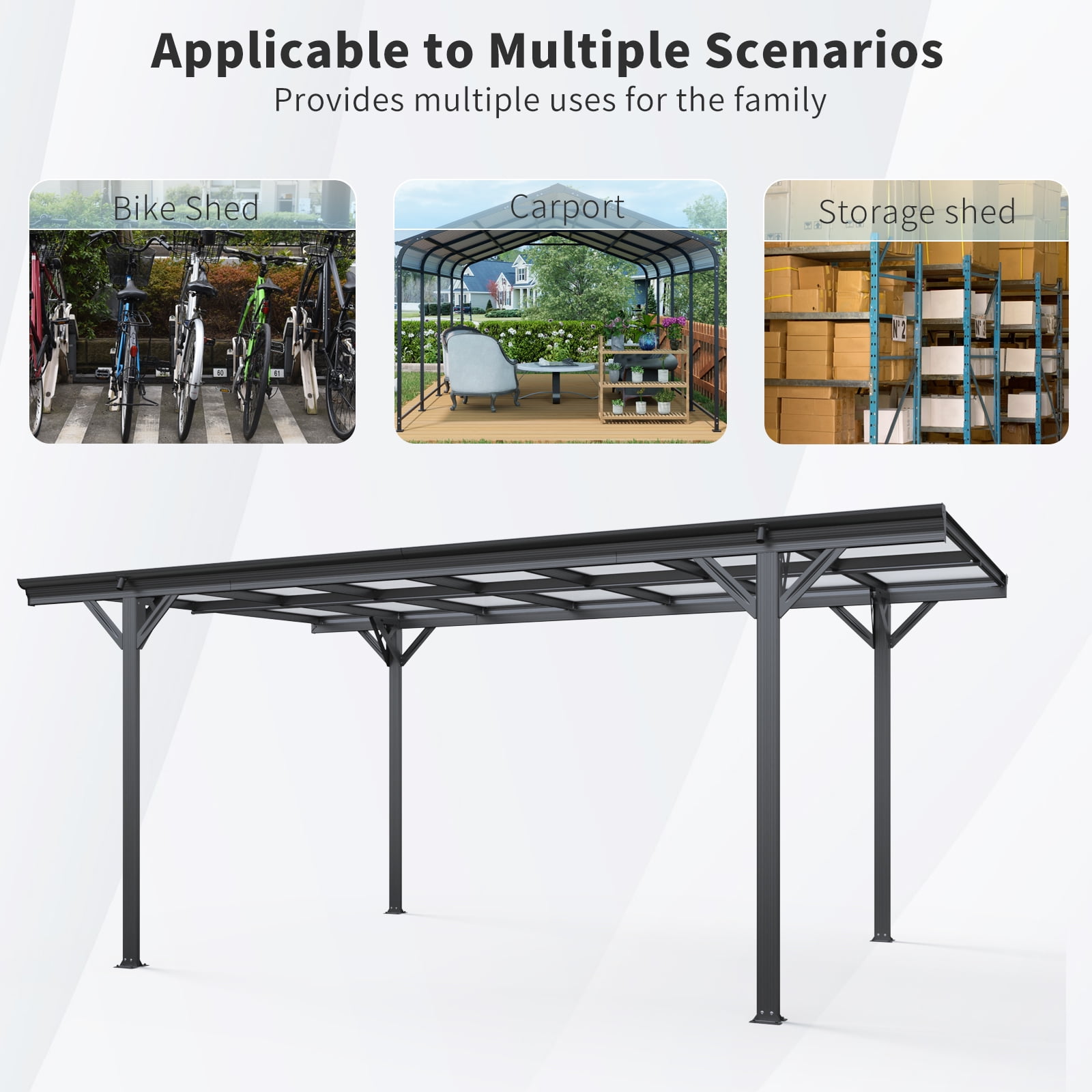 CarButler 16x8x10ft Outdoor Metal Carport Heavy Duty Carport with Aluminum alloy frame and Polycarbonate Panels for Driveway Car, Truck
