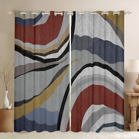 Feelyou Adult Abstract Geometric Blackout Curtains Set of 2 (52x84 Each), Mid Century Minimalism Window Curtains, Grey Red Yellow Curtains and Drapes, Black Out Curtains Decor