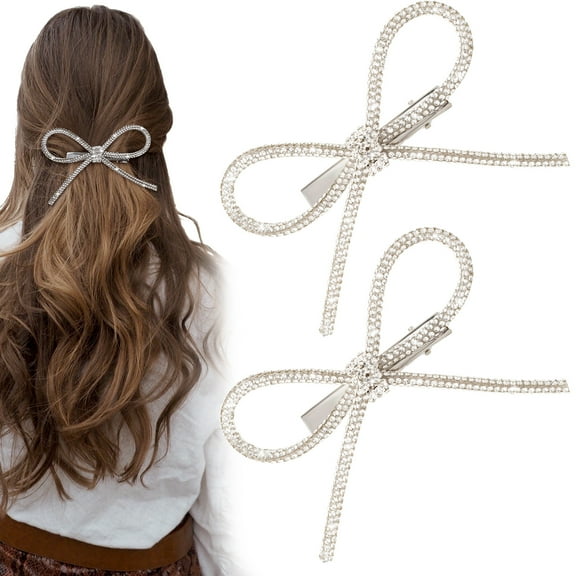 2Pcs Rhinestone Bow Hair Clip Crystal Bowknot Clip Non-Slip Duckbill Barrettes for Women Girl