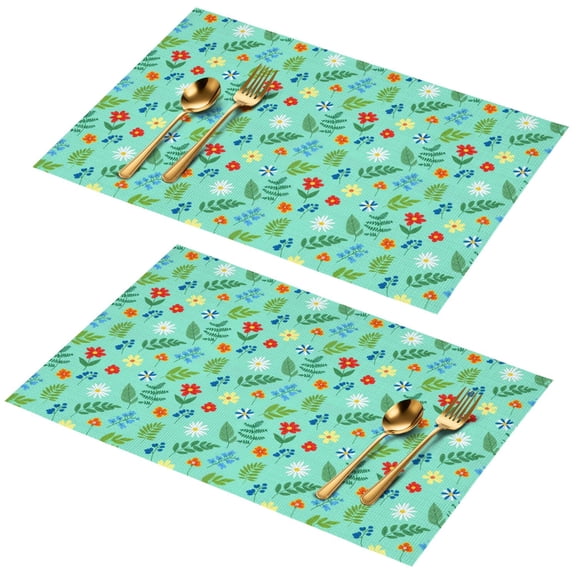 Placemat, Pioneer Flower Floral Print Pattern Place Mats Table Mat Set Of 2, PVC Washable Placemats for Party Kitchen Dining Decoration, 18x12 Inch, Fade Resistant