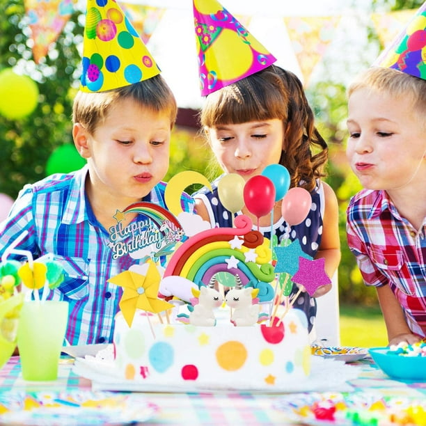 Jrzyhi Décoration de gâteau licorne arc-en-ciel couleur Happy Birthday  guirlande ballon gâteau décoration licorne décoration gâteau anniversaire  pour
