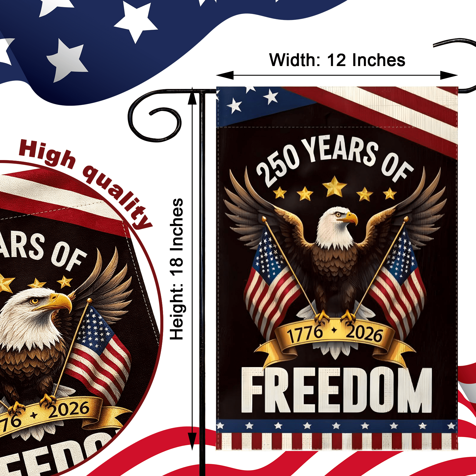 America 250th Garden Flags,USA 250th Anniversary Patriotic Flag Double-Sided with Eagle Design, 1776-2026 Commemorative, July 4th Party Outdoor Supplies,12 x 18 Inch