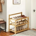 thumbnail image 3 of LACKUST Folding Shoe Rack No Assembly 3-Tier Wooden Tone - Small Space Entryway Dorm Shoe Storage Organizer with Ventilated Design, 3 of 6