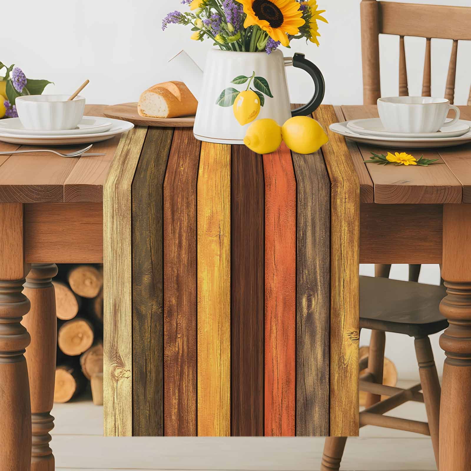 Farm Vintage Wood Board Table Runner 90 Inches Long, Farmhouse Wooden Grain Table Runners Tabletop Scarf Kitchen Dining Tables Decoration for Home Party Indoor Outdoor