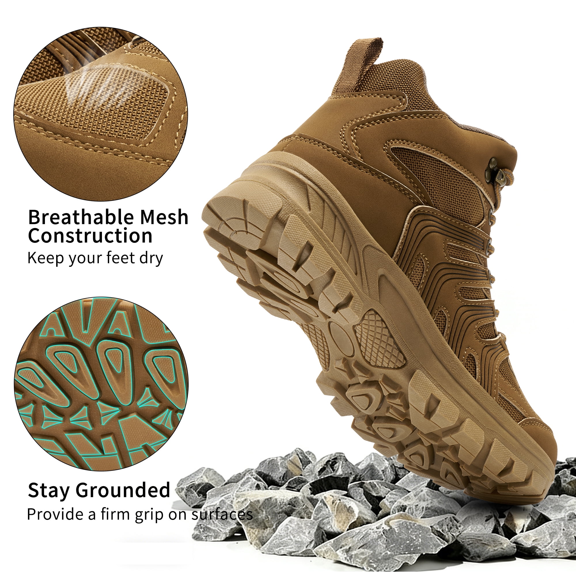 MeMoride Men's Waterproof Hiking Boots Mid-Top Hiking Shoes for Outdoor Trailing Trekking Camping Walking Shoes