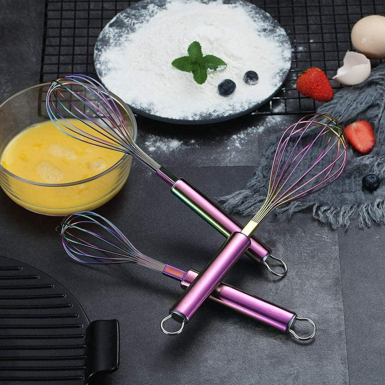 US$ 23.99 - 3 Pack Rainbow Handle Whisks Stainless Steel 8 +10 +12 Inches ,  Wire Whisk Set Kitchen whisks(CH) - m.