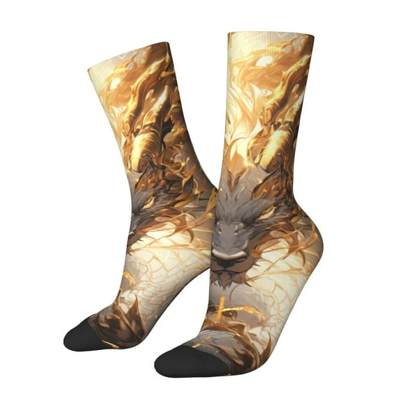 Honeii Golden Horned White Dragon Print Adult Socks,Crew Socks,Casual Calf Socks,Daily Wear Socks for Men & Women, Perfect for Sports, Casual and Everyday Use