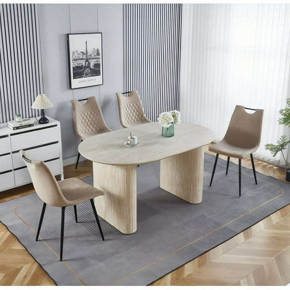 Kevinplus MDF Dining Table with Extensible Table Leg, Living Room and Kitchen, White Oak