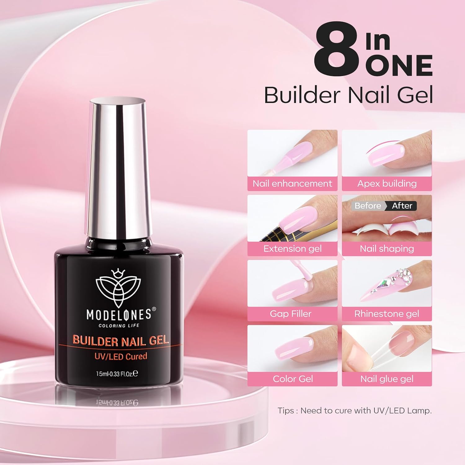 Modelones Builder Nail Gel Kit, Baby Pink, 3-Piece photo 4