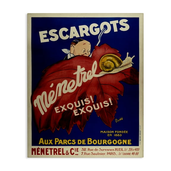 Stupell Industries Vintage Escargots Advertisement Food & Beverage Painting Wrapped Canvas Canvas Art Print Wall Art, 16 x 20
