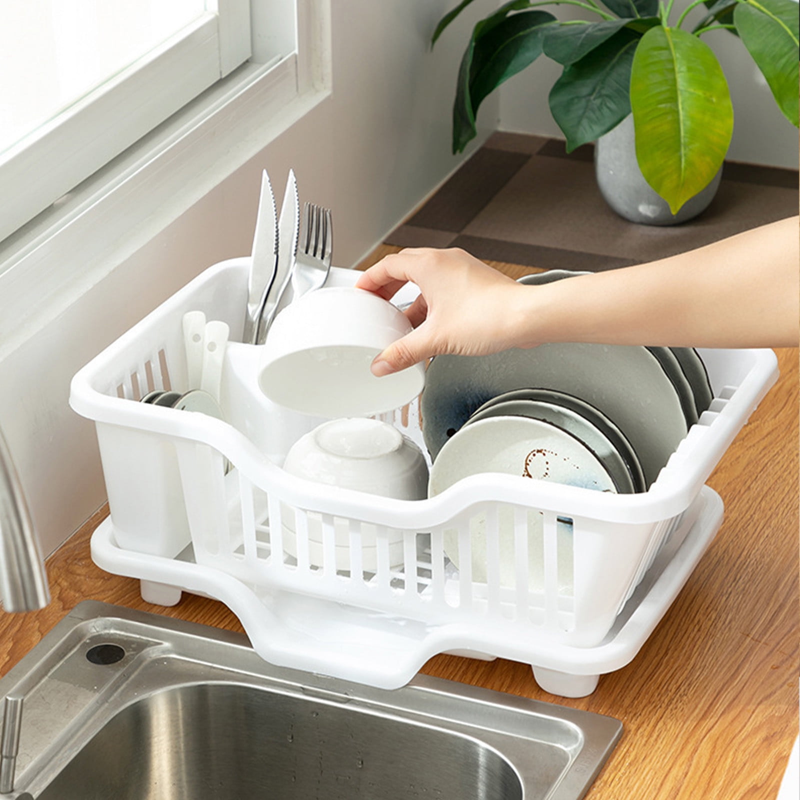 Dish Drying Rack Dish Strainers with Drain Tray Utensils Holder Organizer Rack Dish Rack and Drainaboard,Double Layer Dishes & Utensils Drying Organizer Rack for Kitchen Counter Restaurant