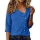 thumbnail image 2 of Tops de Color Sólido para las Mujeres Camisa de Botón Casual 3/4 Manga Cuello Redondo Tops de Lino para las Mujeres Primavera Verano, 2 of 7