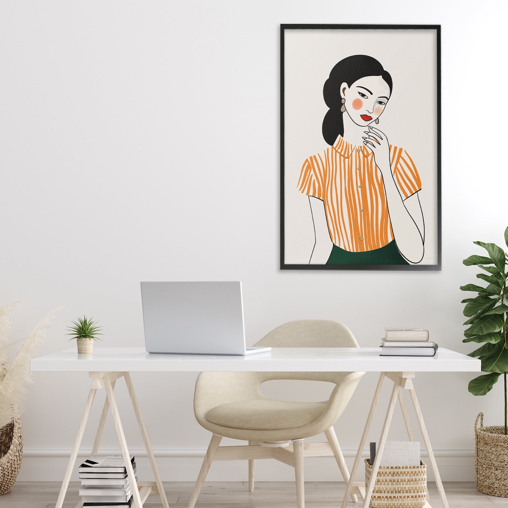 Stupell Industries Woman in Orange Blouse Black Framed Giclee Art, design by Omar Escalante