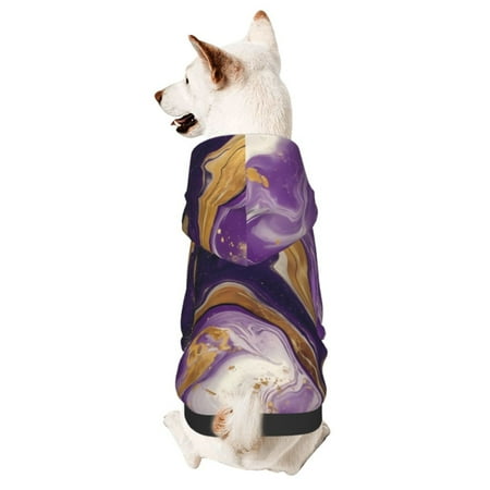 Haiem Purple Gold Marble Swirls for Winter Dog Hoodie Sweatshirts with Pockets Warm Dog Clothes for Small Dogs Chihuahua-Large