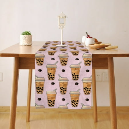 

Boba Milk Tea (3) Table Runner Seasonal Fall Winter Kitchen Dining Table Decoration for Home Party Decor 13 x 48 Inch