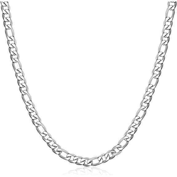 925 Sterling Silver Italian 5mm Diamond-Cut Figaro Link Chain Necklace for Women Men 18K Gold Plated Durable Italian Silver Necklace Chain Jewelry - Lobster Claw Clasp 16/18/20/22/24 Inches 5mm 16.0