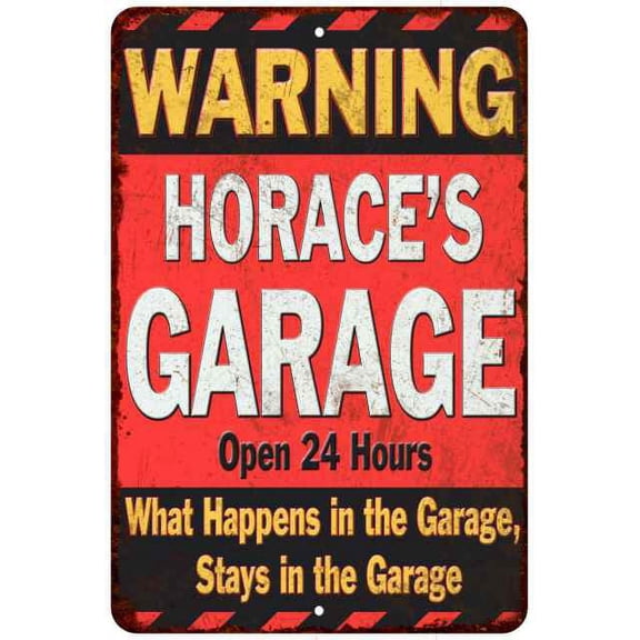 HORACE'S Garage Warning Man Cave Wall Decor 8 x 12 High Gloss Metal 208120030347