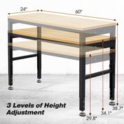 AHB Heavy Duty 60-inch Adjustable Wood Workbench, 2000 lbs Load Capacity, Multi-Purpose Work Table for Garage, Workshop, Office and Home