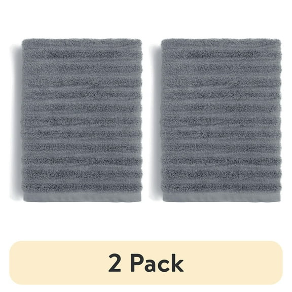 (2 pack) Mainstays Performance Cotton Bath Towel, Super Soft Quick Dry Fade Resistant, Textured Grey