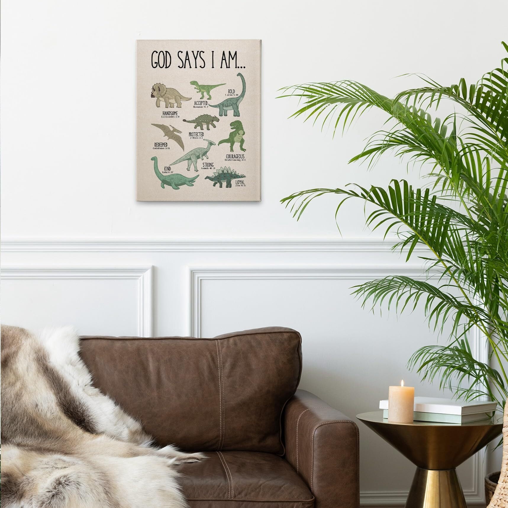 Christian Dinosaur Wall Art Decor Canvas, God Says I Am Bible Verse Dino Pictures Wall Decor Decorations Art, Dinosaur Scripture Framed Prints Artwork For Boys Kids Room Bedroom Playroom