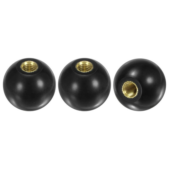 3-Pack Threaded Ball Knobs, M8 Female Thread 30mm Dia. Thermoset Phenolic Brass Insert Lever Handle [Black]
