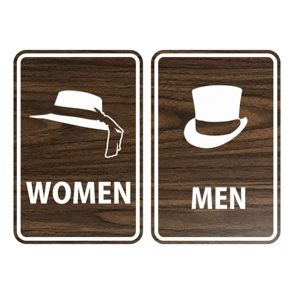 Portrait Round Men / Women Sign Set (Walnut) - Medium 5" x 7"