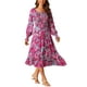 thumbnail image 2 of INSPIRE CHIC Vestido Midi Floreado de Manga Larga con Cuello Cuadrado, con Volantes y Bolsillos en Color Rosa Fucsia, 2 of 5