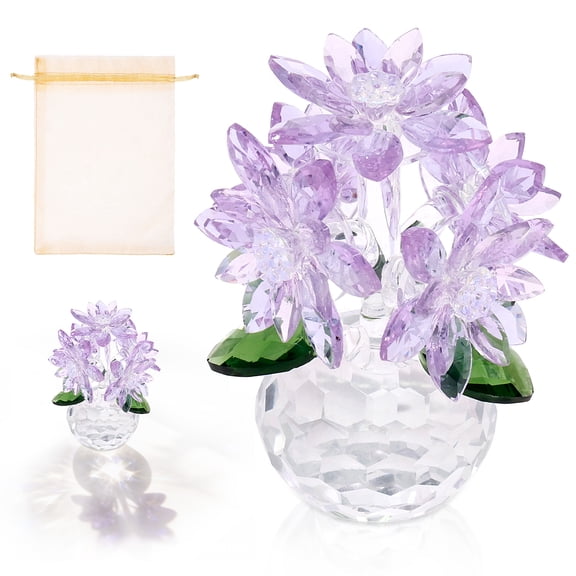 Grusce Crystal Daisy Bouquet Figurine, Crystal Floral Collectible Ornament, Flower Ornament Present for Women, Crystal Glass Figurines Home Decor Room Decor Tabletop Centerpieces