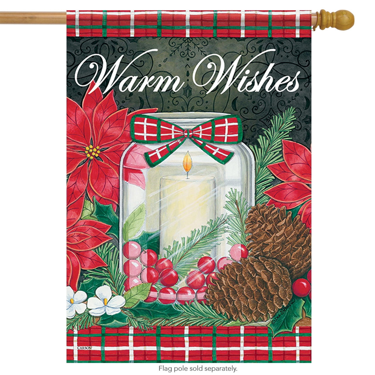 Holiday Candle Christmas House Flag Poinsettia Double Sided Pinecone 28 ...