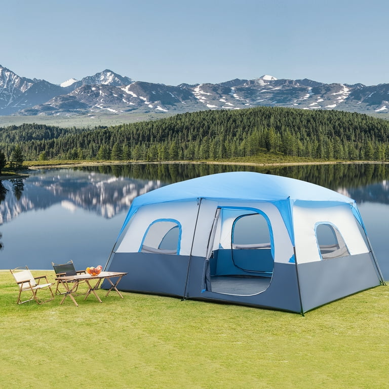 IVV Extra Large Tent 14 Person Family Cabin Tents 2 Rooms Waterproof Big Tent for Outdoor Picnic Camping Family Gathering Dark Blue White 169.2 L x 169.2 W x 82.6 H Walmart