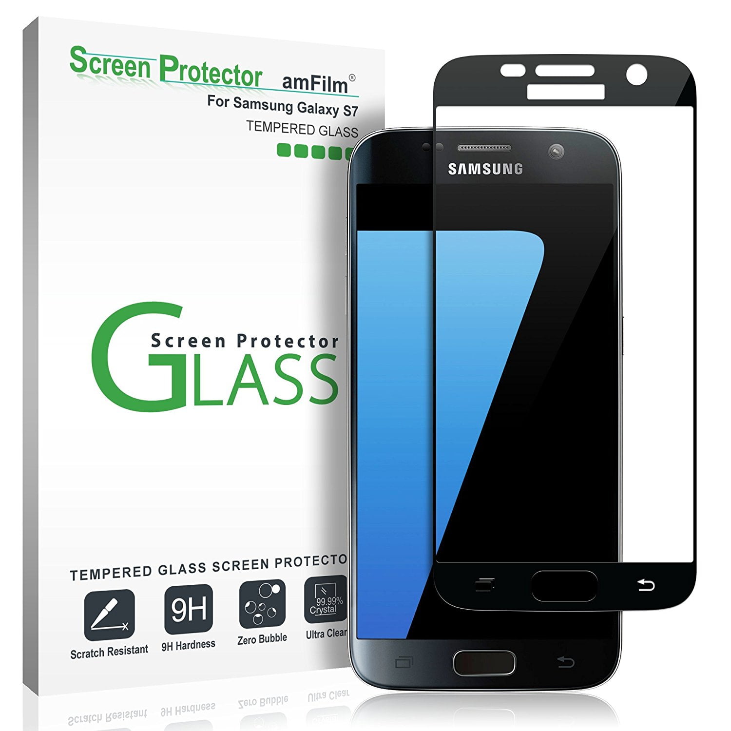 instinct Geaccepteerd hurken Samsung Galaxy S7 amFilm Full Cover Tempered Glass Screen Protector (Black)  - Walmart.com