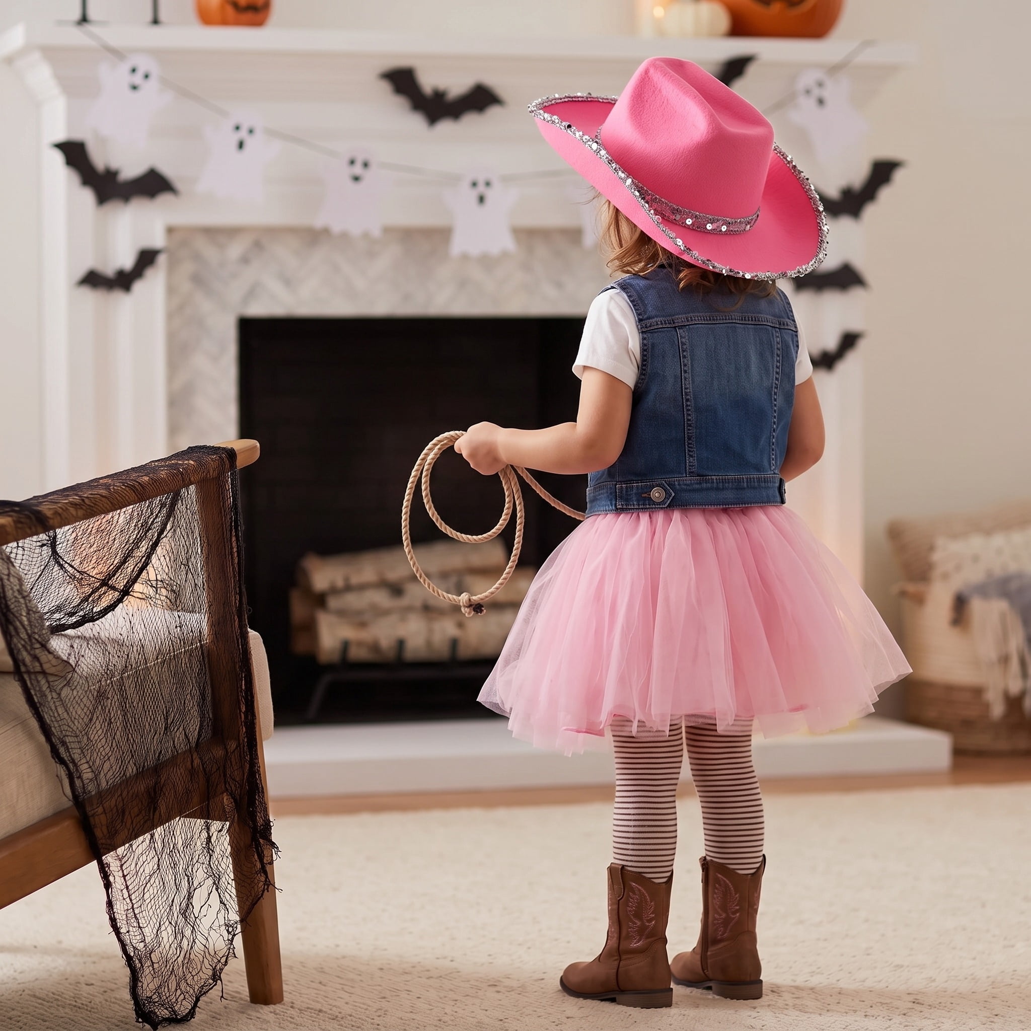 Cowgirl Hat Costume Accessory for Children, Pink and Silver, Halloween by Way To Celebrate
