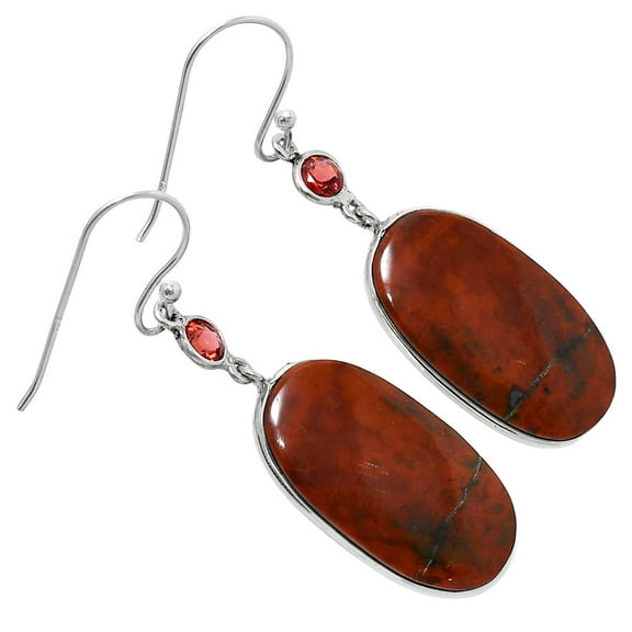 Natural Blood Stone - India & Garnet 925 Sterling Silver Earrings Jewelry E-1002 SDE90037