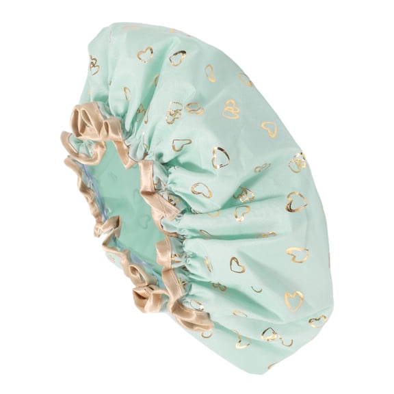 Vocoste 1 Pc Women Double Layer Heart-shaped Shower Cap for Bathroom Vacation Light Green Polyester Cotton PEVA