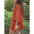 thumbnail image 4 of ZANZEA Womens Cotton Linen Loose Cropped Bat Sleeve Casual V-neck Top Blouses, 4 of 6