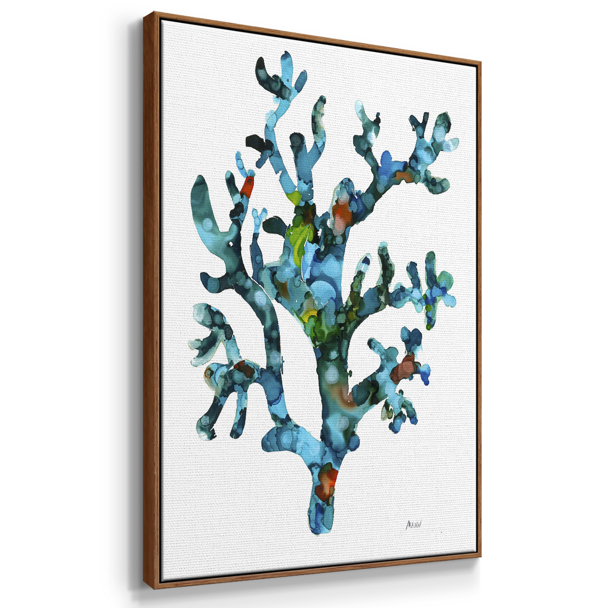 Sea Coral I Framed Premium Gallery Wrapped Canvas - Ready to Hang - 27 x 41 - Walnut Floating Frame
