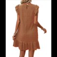 thumbnail image 3 of Vestidos de Verano para Mujer, Cuello Redondo, Corta, Dobladillo con Volantes, Informal, Minivestido, Color Caramelo, XL, 3 of 7