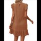 thumbnail image 3 of Vestidos de Verano para Mujer, Cuello Redondo, Corta, Dobladillo con Volantes, Informal, Minivestido, Color Caramelo, XL, 3 of 7