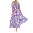 thumbnail image 4 of Ruyang Summer Casual Bohe Mian Floral Dresses for Women 2024 Puff Short Sleeve Long Maxi Dress With Pockets V Neck Summer Dress, 4 of 6