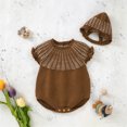 thumbnail image 4 of Generic Quick Drying Sweaters for Children's Baby Knitted Romper Cotton Sleeveless Boy Girl Ruffled Striped Sweater Clothes Bodysuit With Hat Caps Outfits Set (6-9 Months,Coffee), 4 of 9