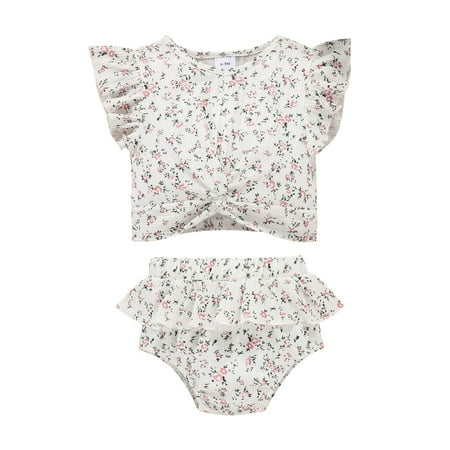 

Baby Girl Dress Mint Sleeves Ruffles Kids Fly Set Girls Outfit Sleeves Shorts Baby Ribbed Children Shorts Small Floral Girls Outfits&Set New Born Stuff Girls