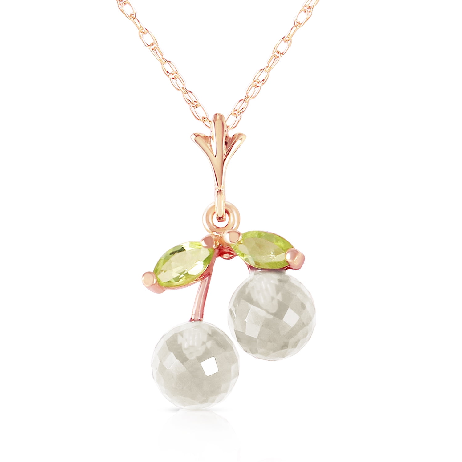 Galaxy Gold 14K Rose Gold 1.45 Carat White Topaz and Peridot Pendant Necklace - August Birthstone - Courage & Clarity - 16" to 24" - Fine Jewelry for Women