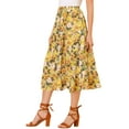 thumbnail image 4 of INSPIRE CHIC Women's Floral Sunflower Midi Tiered Chiffon Swing A-Line Skirt, 4 of 6