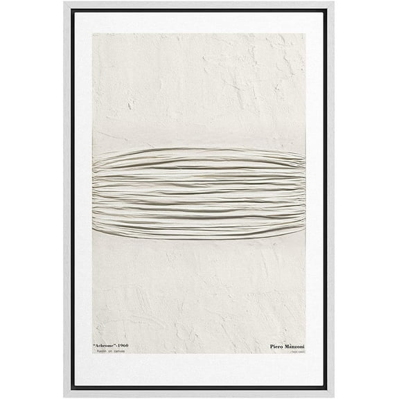 PixonSign Framed Canvas Print Wall Art Piero Manzoni Achrome Paint Strokes Abstract Shapes Illustrations Fine Art Decorative Minimalist Relax/Calm for Living Room, Bedroom, Office - 16"x24" White