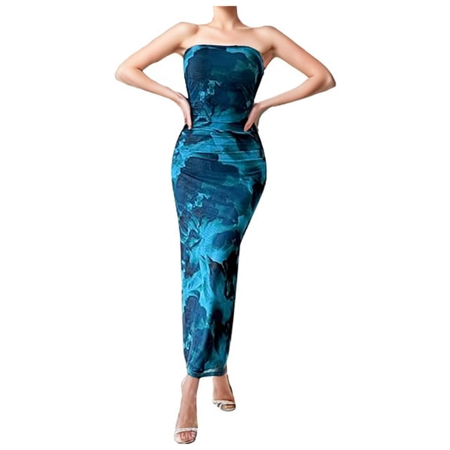 WILLBEST Vestidos con Curvas para Mujer Vestido Estampado sin Mangas, Ajustado, sin Tirantes y con Abertura Hacia Abajo Grande