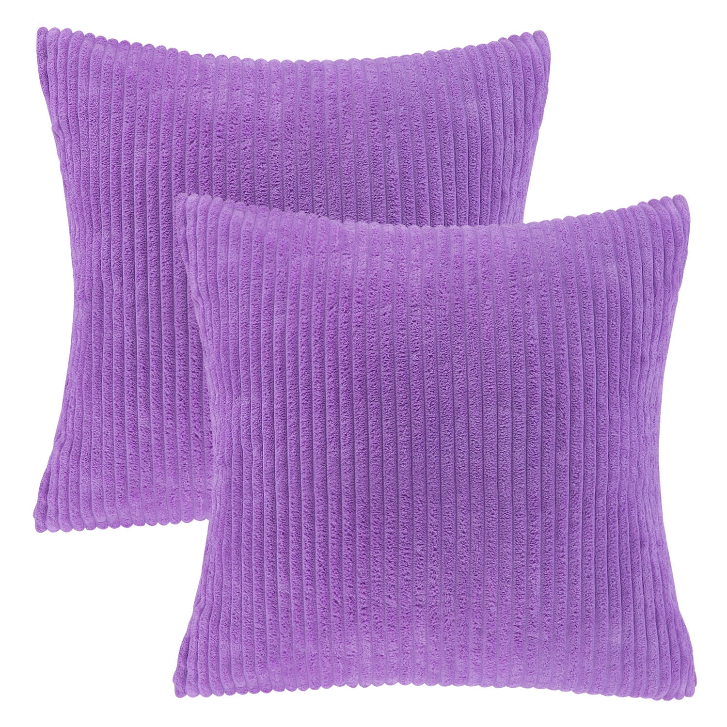 Fluffy Corduroy Velvet Solid Color Suqare Cusion Accent Decorative Throw Pillow for Couch, 18" x 18", Violet, 2 Pack