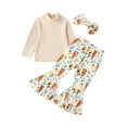 thumbnail image 1 of Toddler Girls Autumn Outfit Sets Solid Color Tops + Leopard/Cow Head/Floral/Striped Pants + Headband, 1 of 9