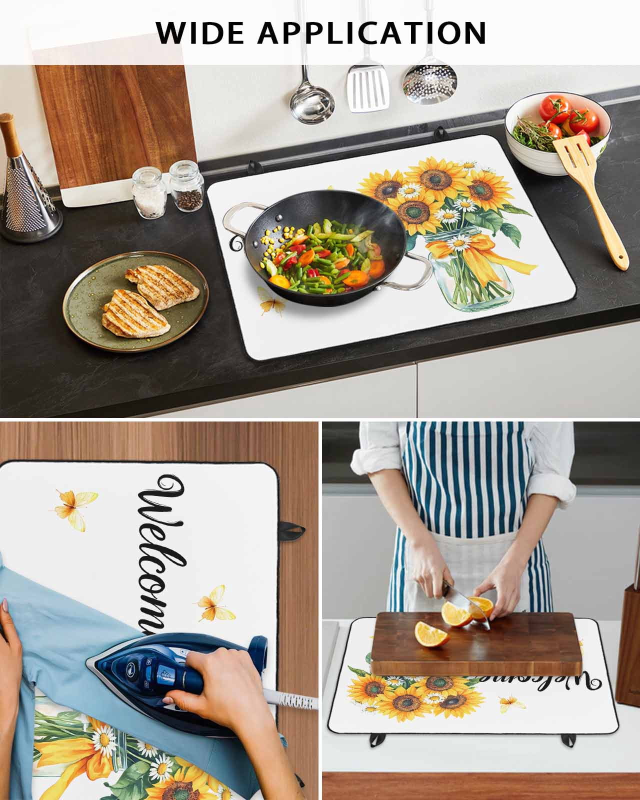 nqOlkjepod Large Induction Cooktop Protector Mat 24"x21", Yellow Sunflower Stove Top Covers for Electric Stove, Butterfly Spring Floral Farm Country Stove Burner Cover Mats, Glass Top Stove Cover